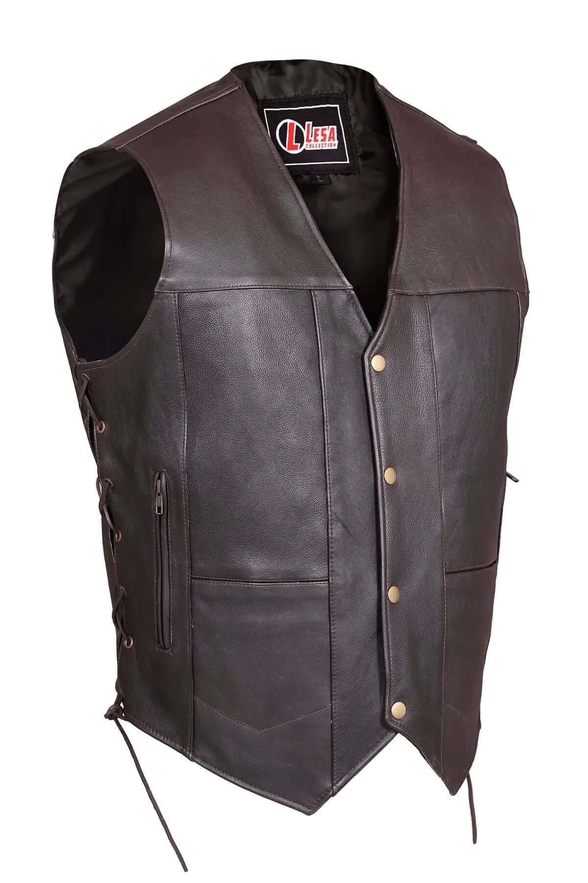 Men's 10 Pocket Pure Leather Biker Waistcoat Black & Brown