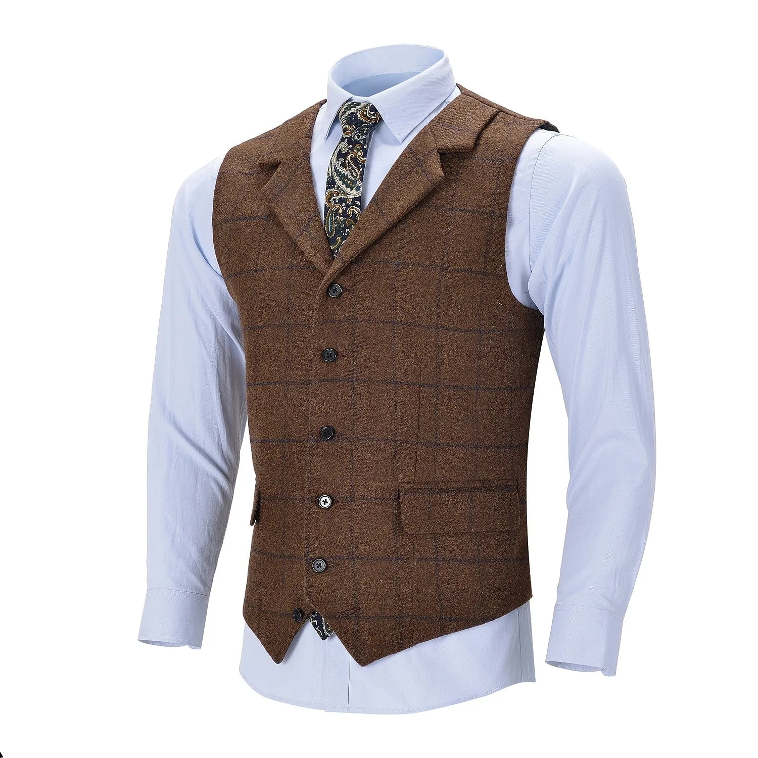 Men's Formal Notch Lapel Suit Vest Tweed Waistcoat