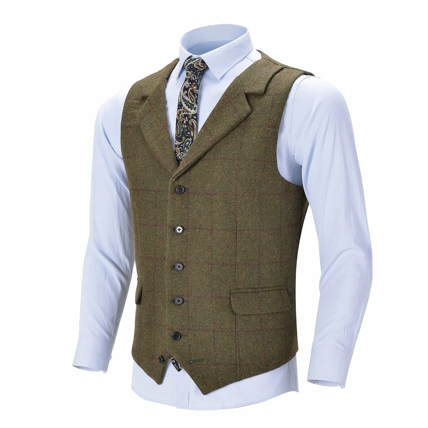 Men's Formal Notch Lapel Suit Vest Tweed Waistcoat