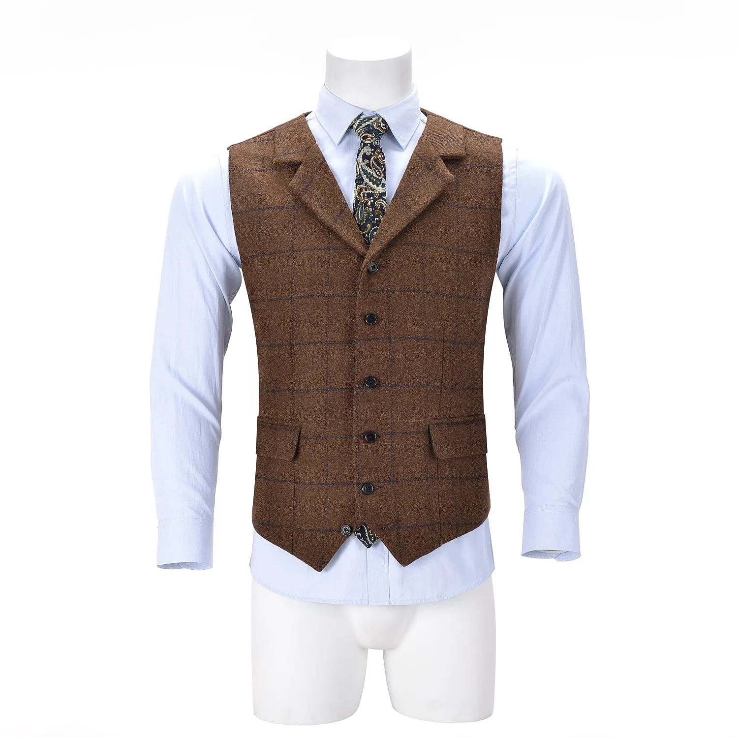 Men's Formal Notch Lapel Suit Vest Tweed Waistcoat