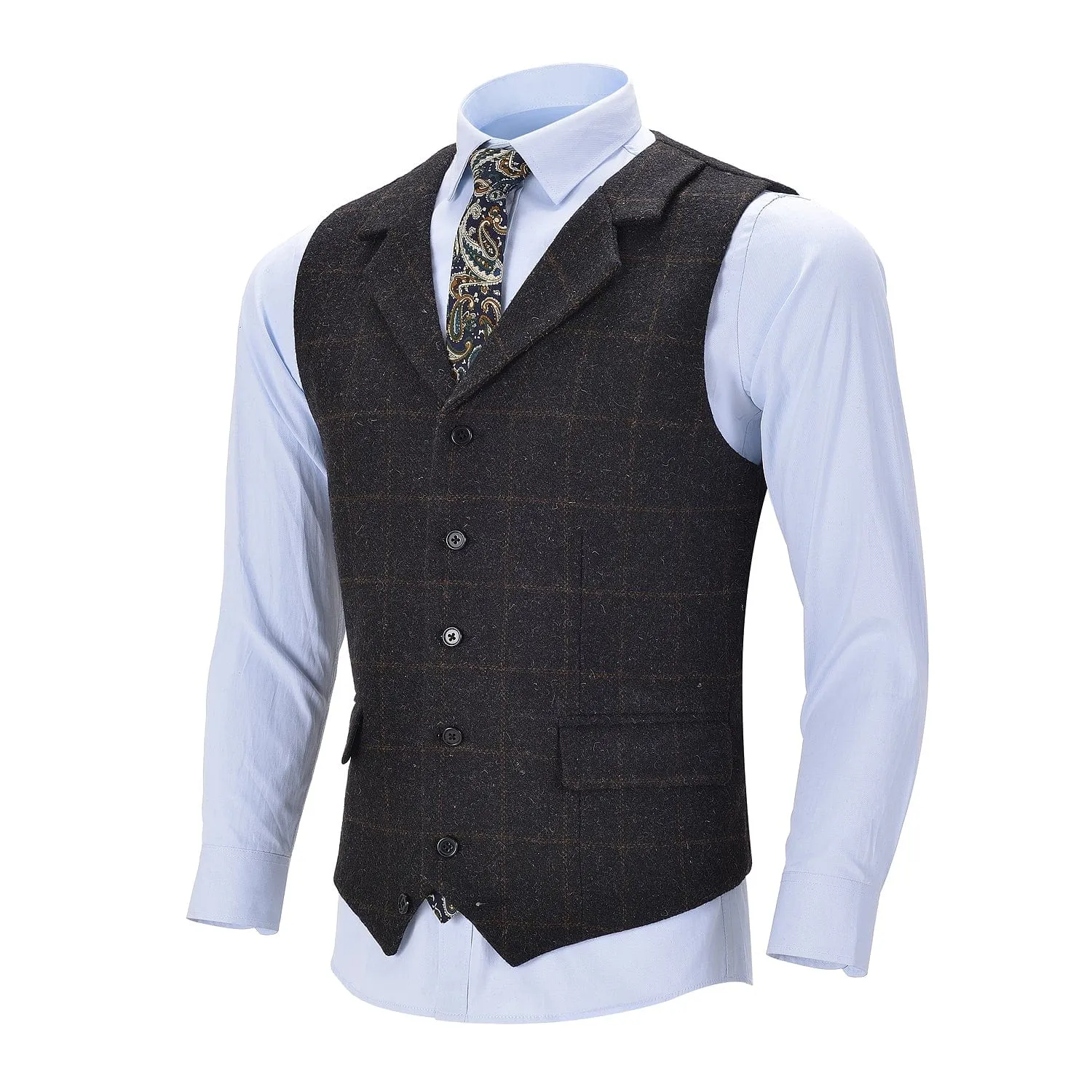 Men's Formal Notch Lapel Suit Vest Tweed Waistcoat