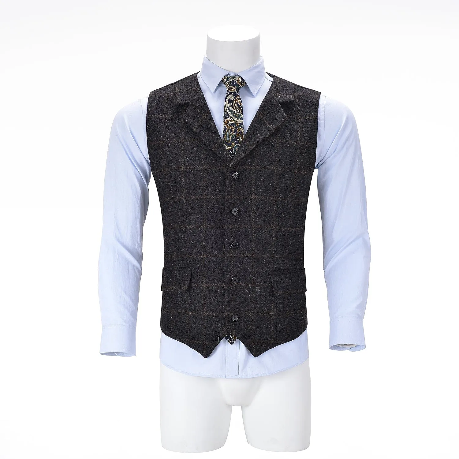 Men's Formal Notch Lapel Suit Vest Tweed Waistcoat