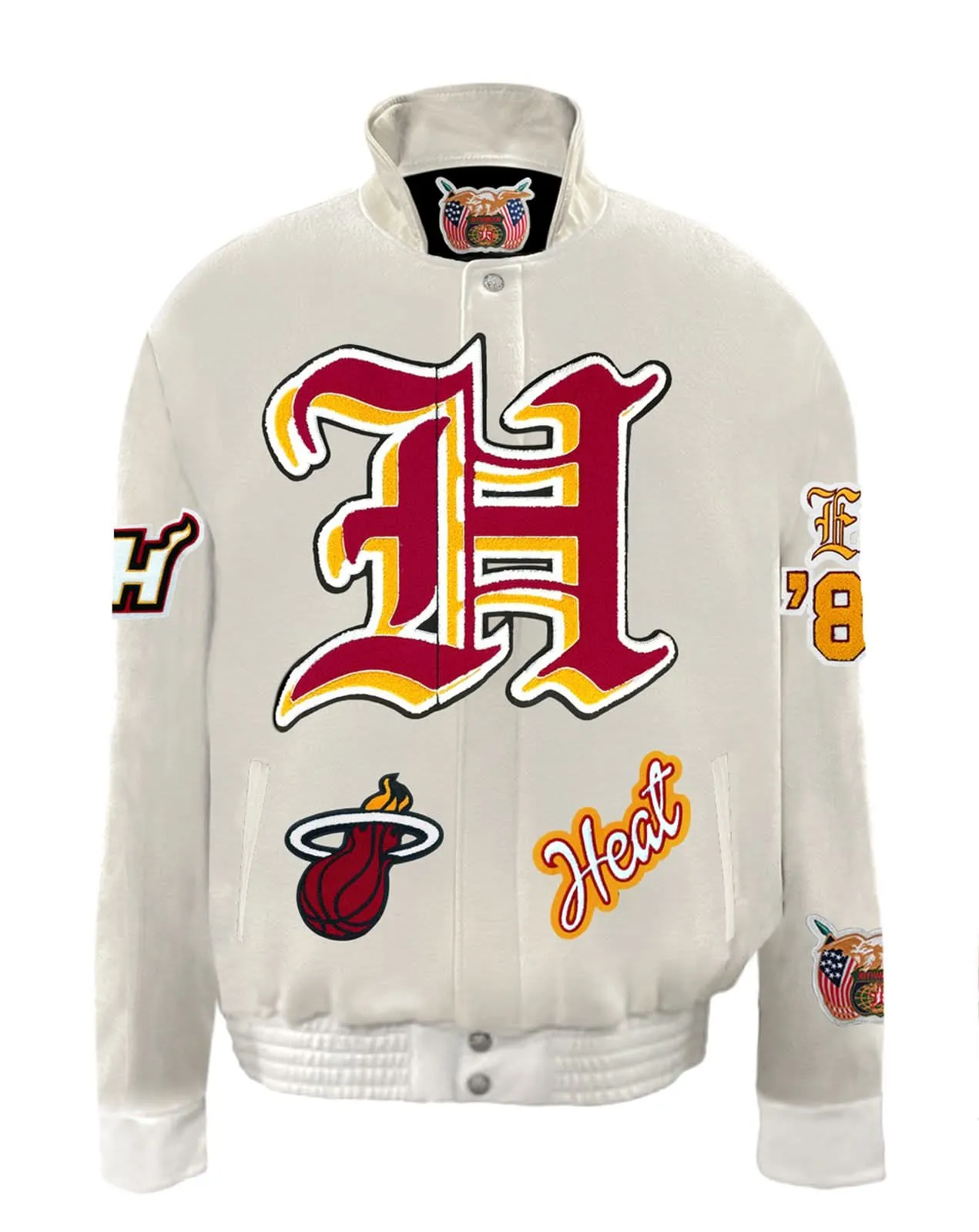 MIAMI HEAT WOOL & LEATHER OLD ENGLISH JACKET White