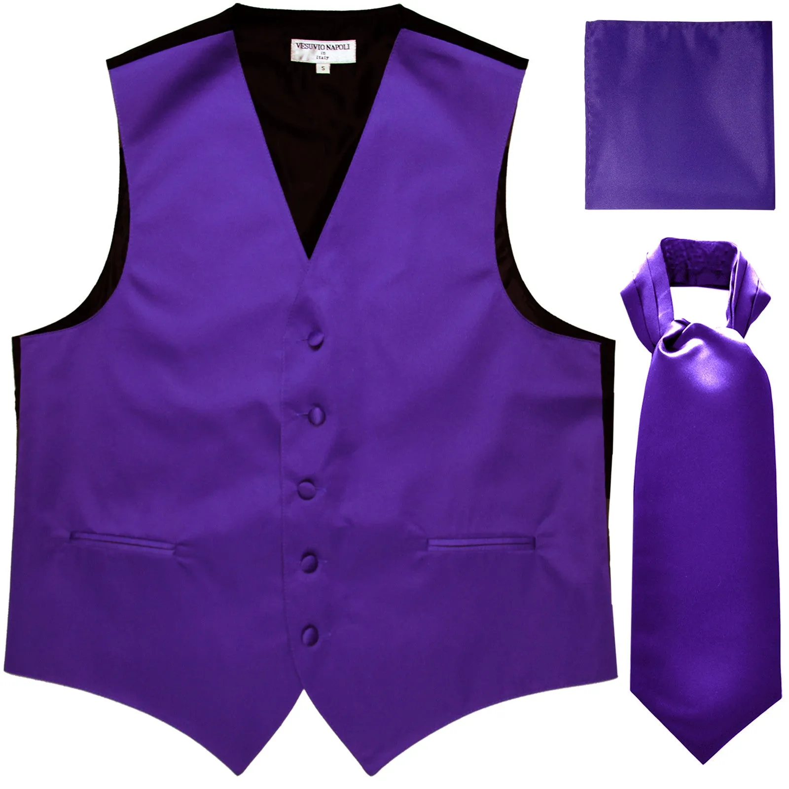 New Men's formal vest Tuxedo Waistcoat ascot hankie set wedding prom purple