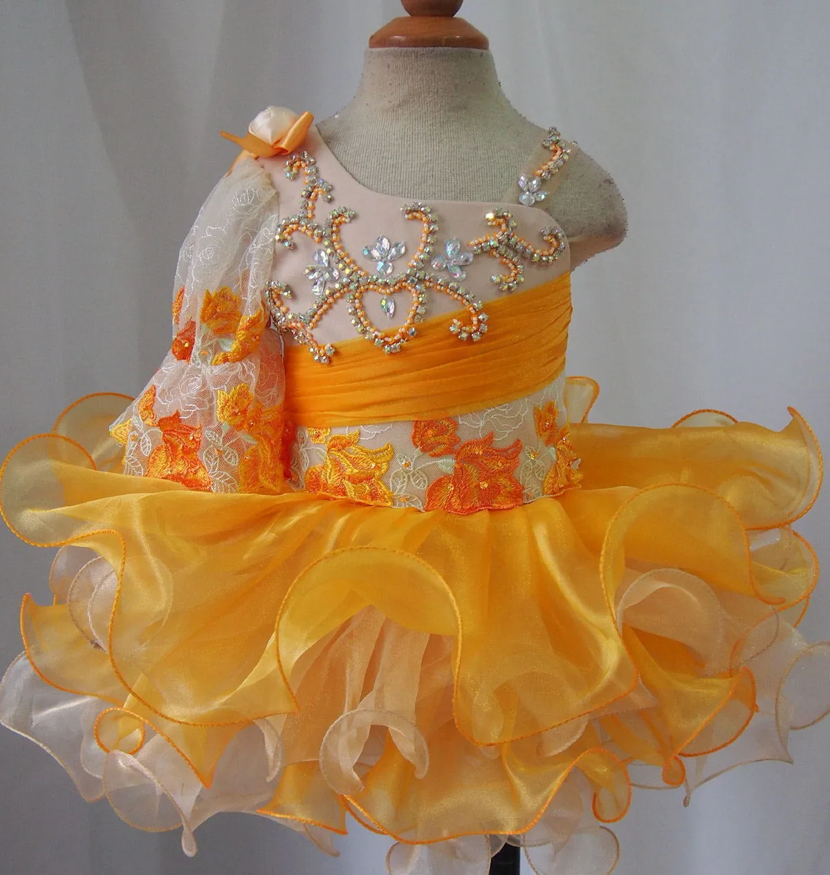 One Sleeve Glitz Cupcake Pageant Dress For Little Girls