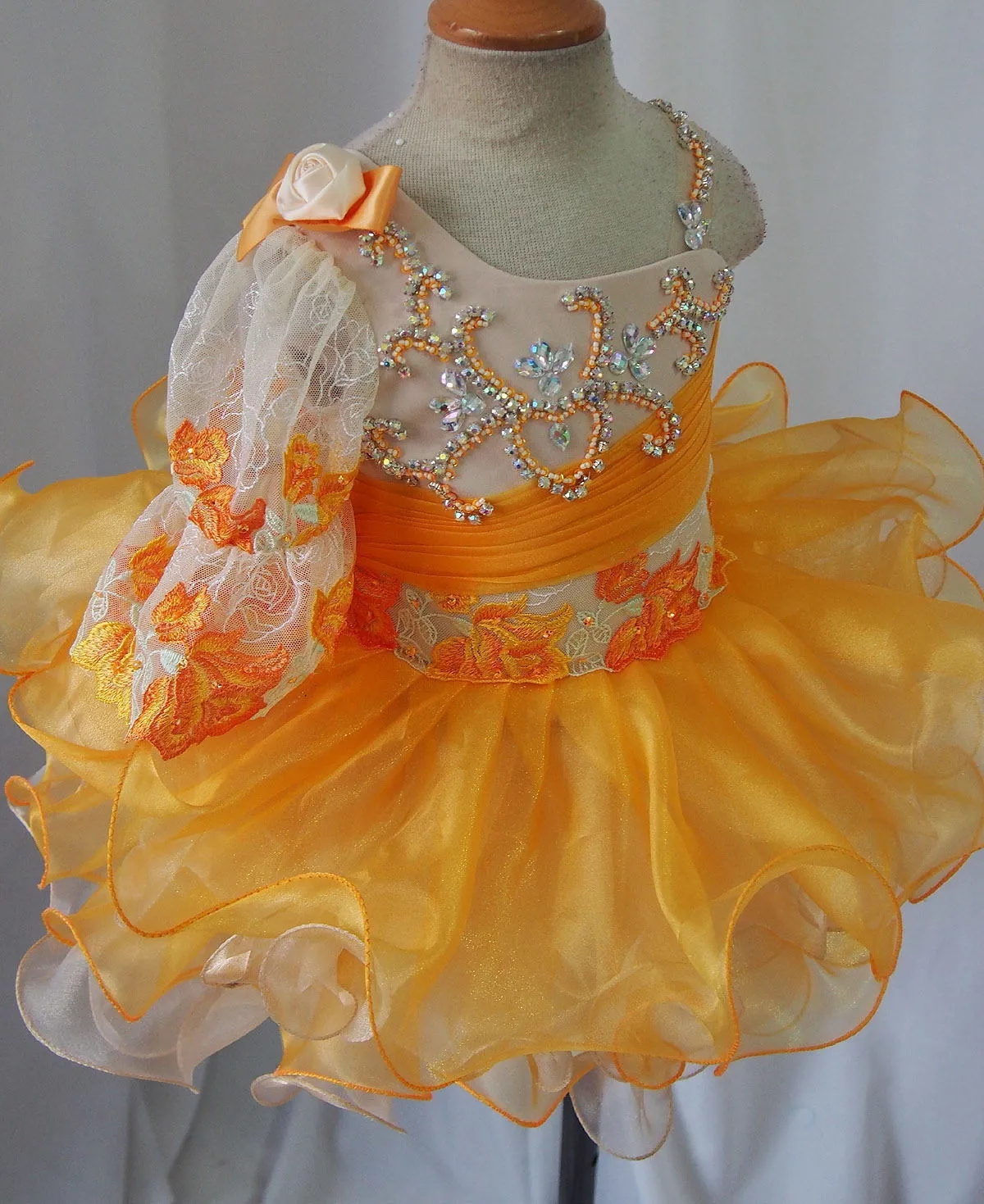 One Sleeve Glitz Cupcake Pageant Dress For Little Girls