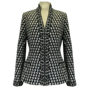 Oscar de la Renta Navy / White / Black Open Front Tweed Jacket