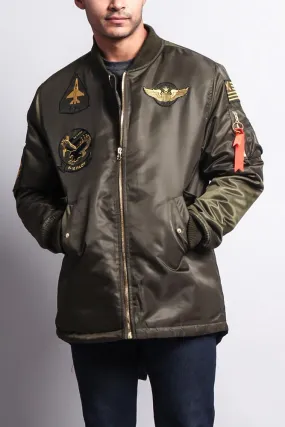 Patched Long Length MA-1 Bomber Jacket