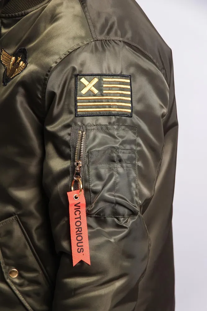 Patched Long Length MA-1 Bomber Jacket