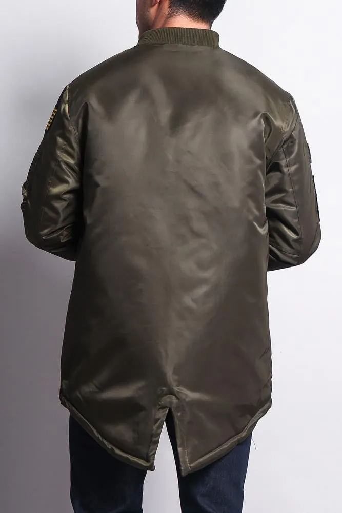 Patched Long Length MA-1 Bomber Jacket