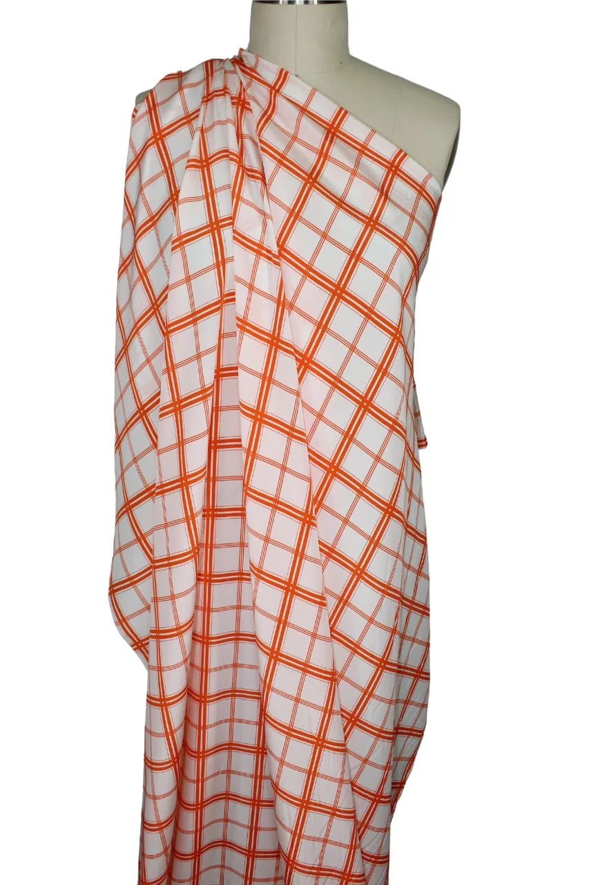 Plaid Silk Crepe de Chine - Tangerine on White