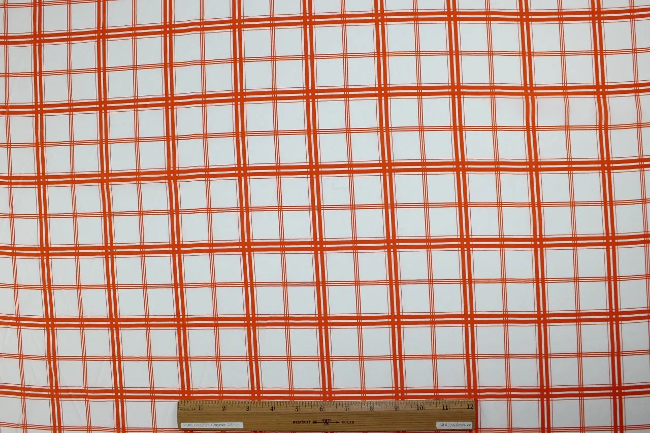 Plaid Silk Crepe de Chine - Tangerine on White