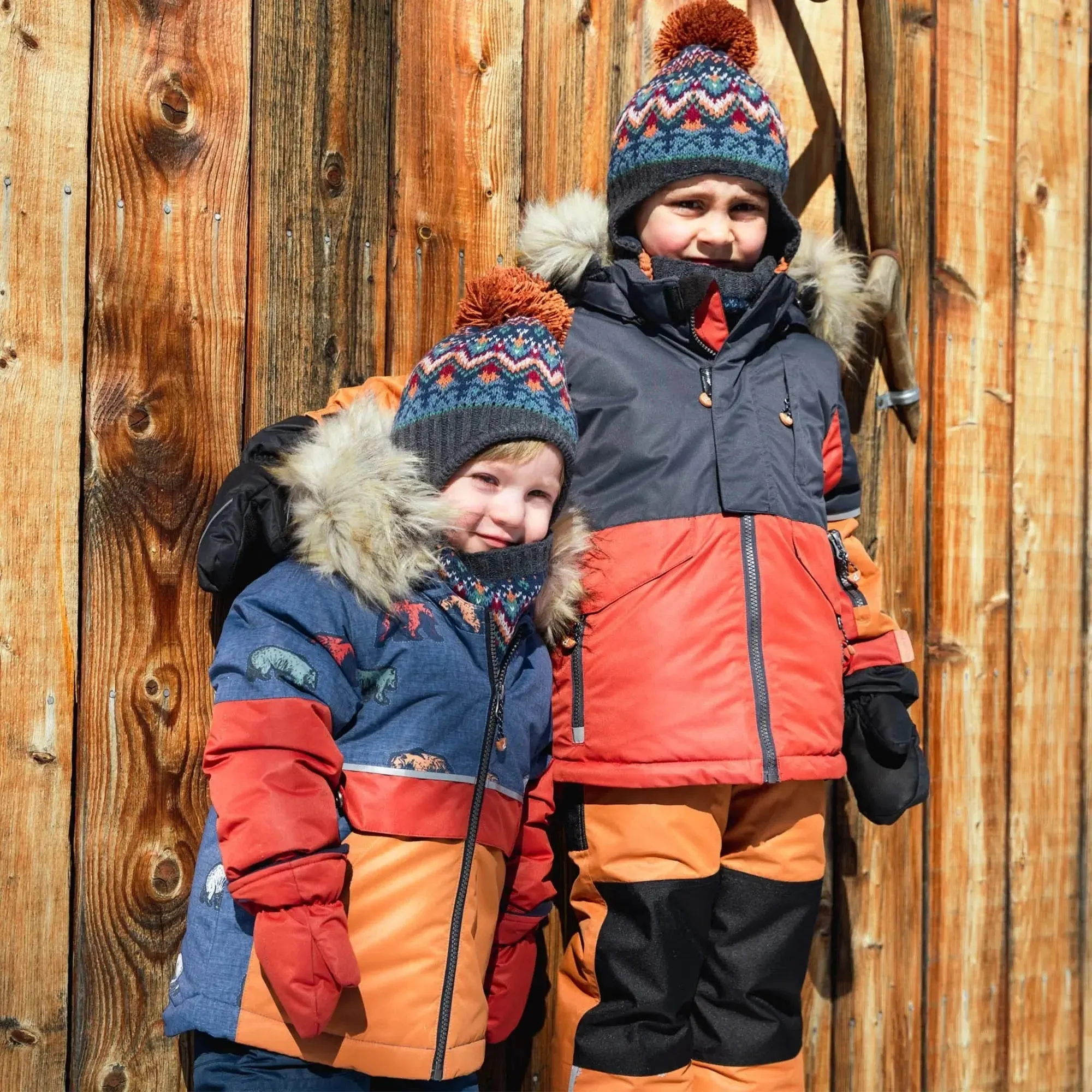 Printed Grizzlys Two Piece Boys Snowsuit Navy Blue And Brown | DEUX PAR DEUX