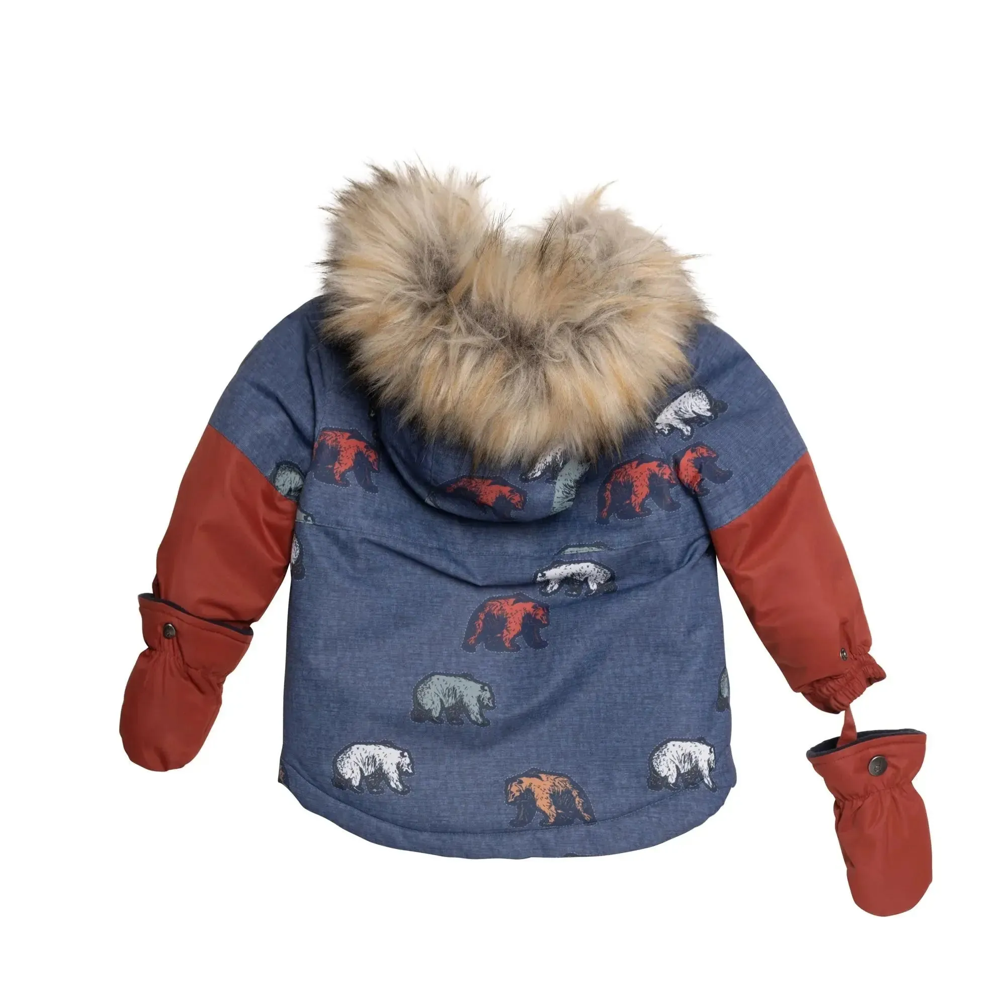 Printed Grizzlys Two Piece Boys Snowsuit Navy Blue And Brown | DEUX PAR DEUX