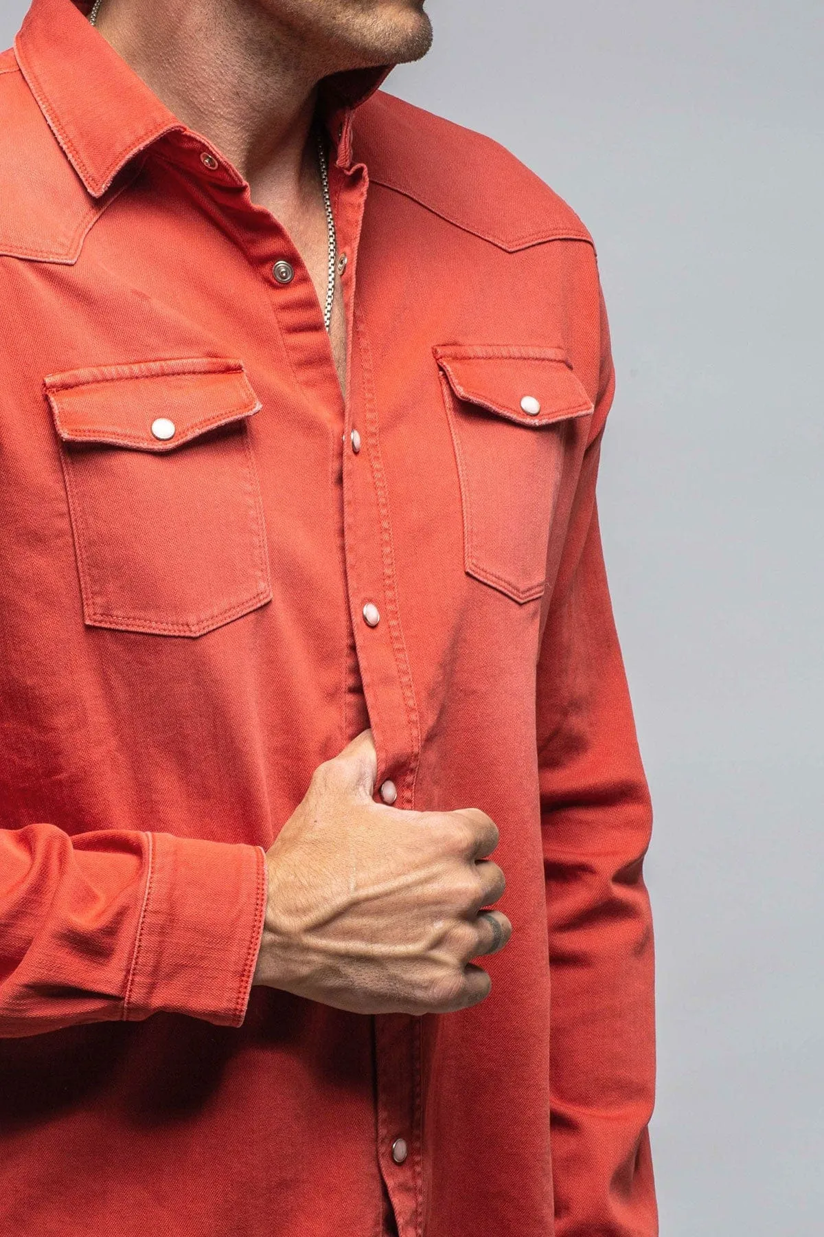 Ranger Colored Denim Snap Shirt In Corallo