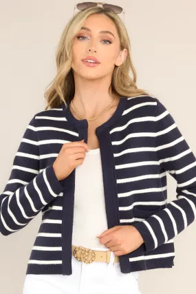 Retail Therapy Navy & White Striped Cardigan