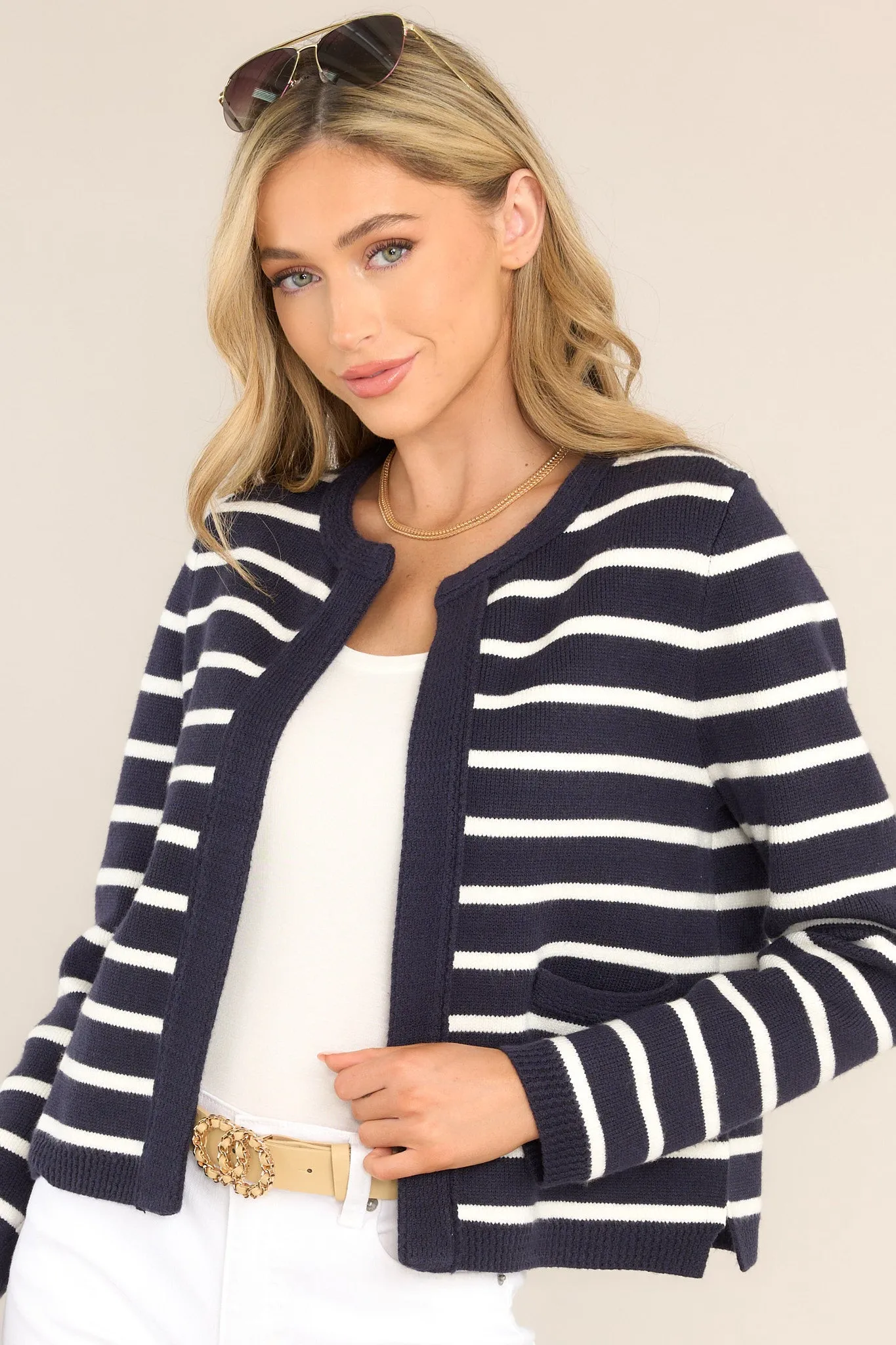 Retail Therapy Navy & White Striped Cardigan