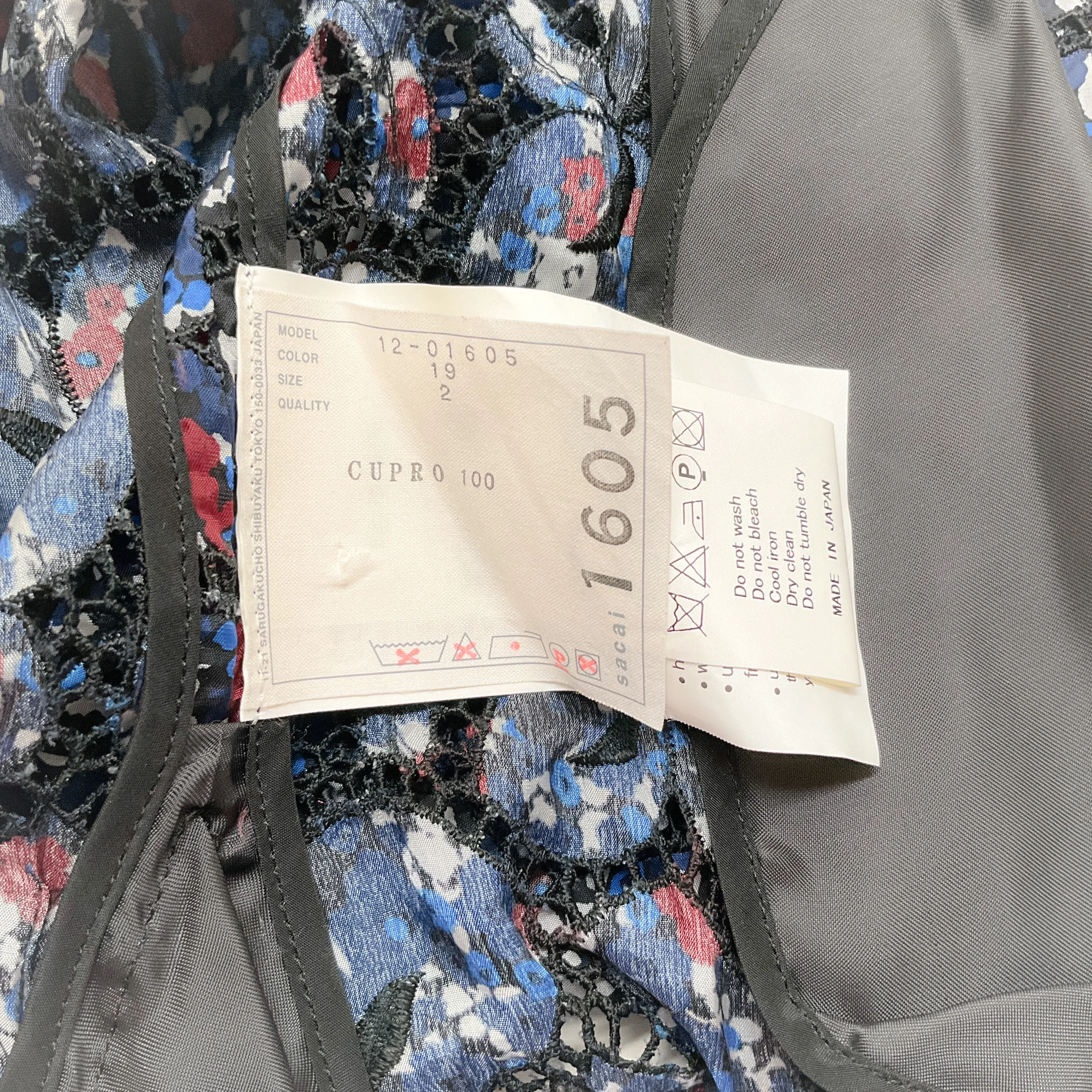 Sacai Blue Multi Floral Eyelet Silk Moto Jacket