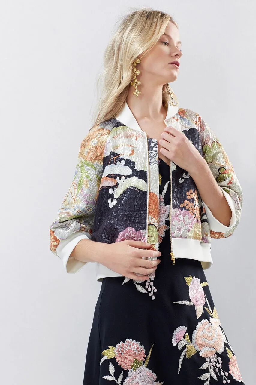 Scenery Metallic Jacquard Bomber Jacket