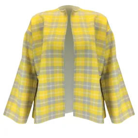 Sofie D'Hoore Yellow / Green Multi Checkered Open Front Wool Jacket