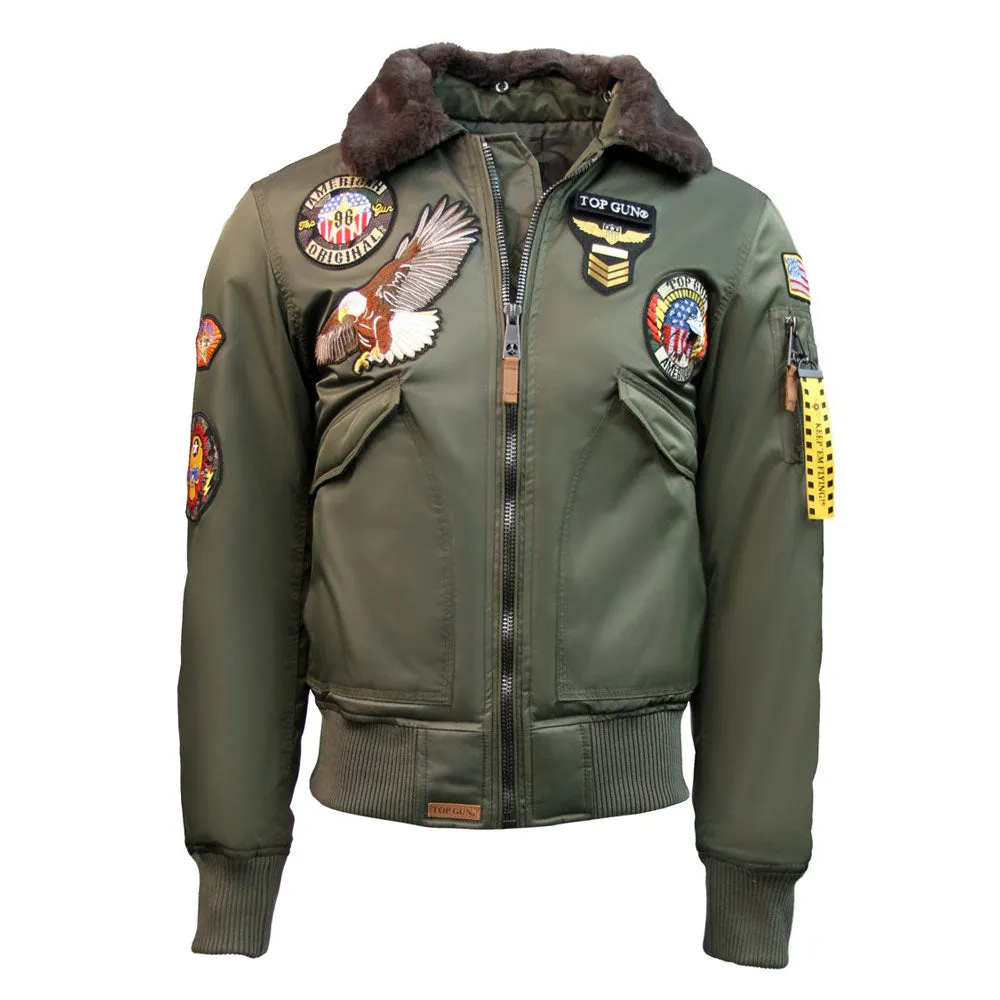 Top Gun MA-1 American Original Bomber Jacket With Patches Olive