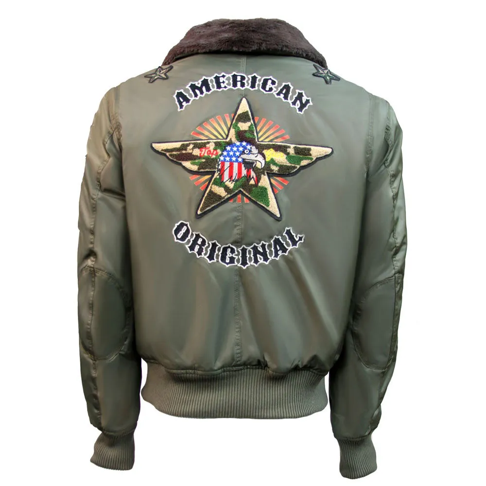 Top Gun MA-1 American Original Bomber Jacket With Patches Olive