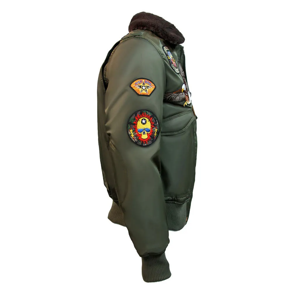 Top Gun MA-1 American Original Bomber Jacket With Patches Olive