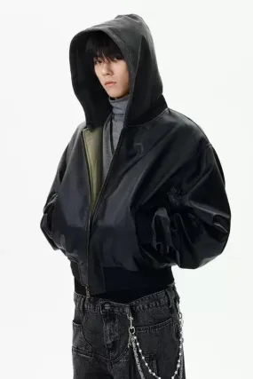 Versatile Hooded PU Leather Jacket