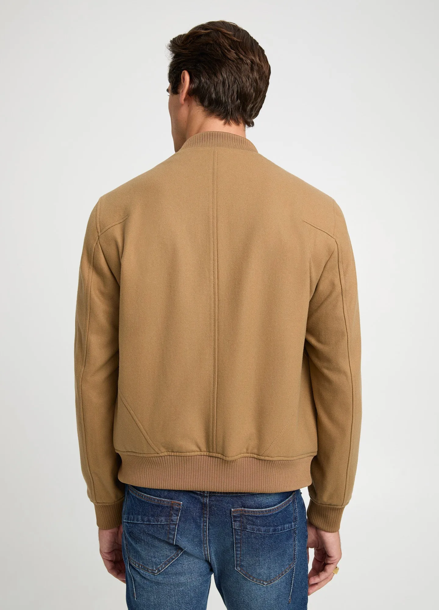 Wool Blend Melton Bomber Jacket Camel