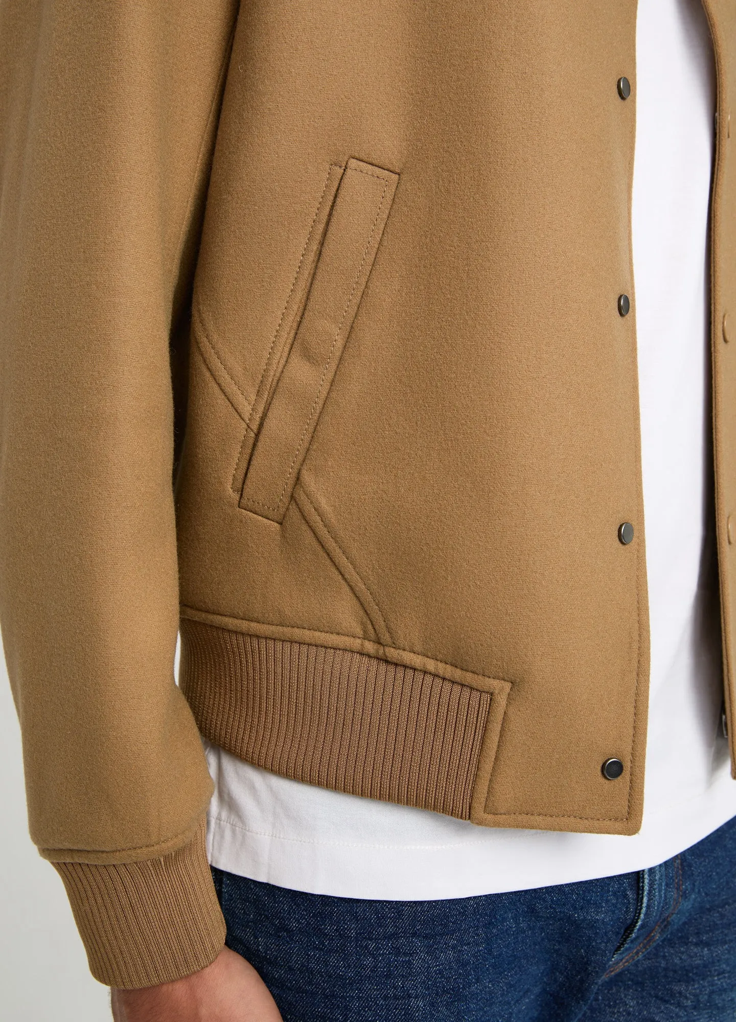 Wool Blend Melton Bomber Jacket Camel