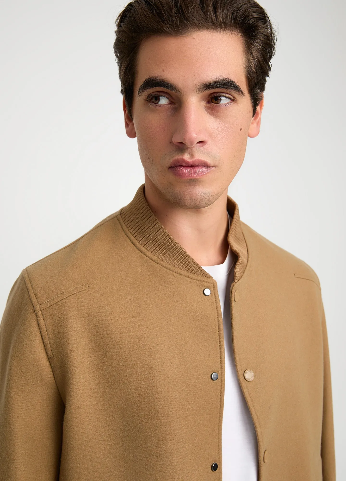 Wool Blend Melton Bomber Jacket Camel