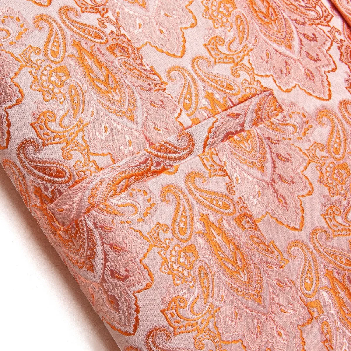 YourTies $9.99 Pink Orange Pasiley Silk Men's Vest Necktie Handkerchief Cufflinks Set