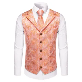 YourTies $9.99 Pink Orange Pasiley Silk Men's Vest Necktie Handkerchief Cufflinks Set